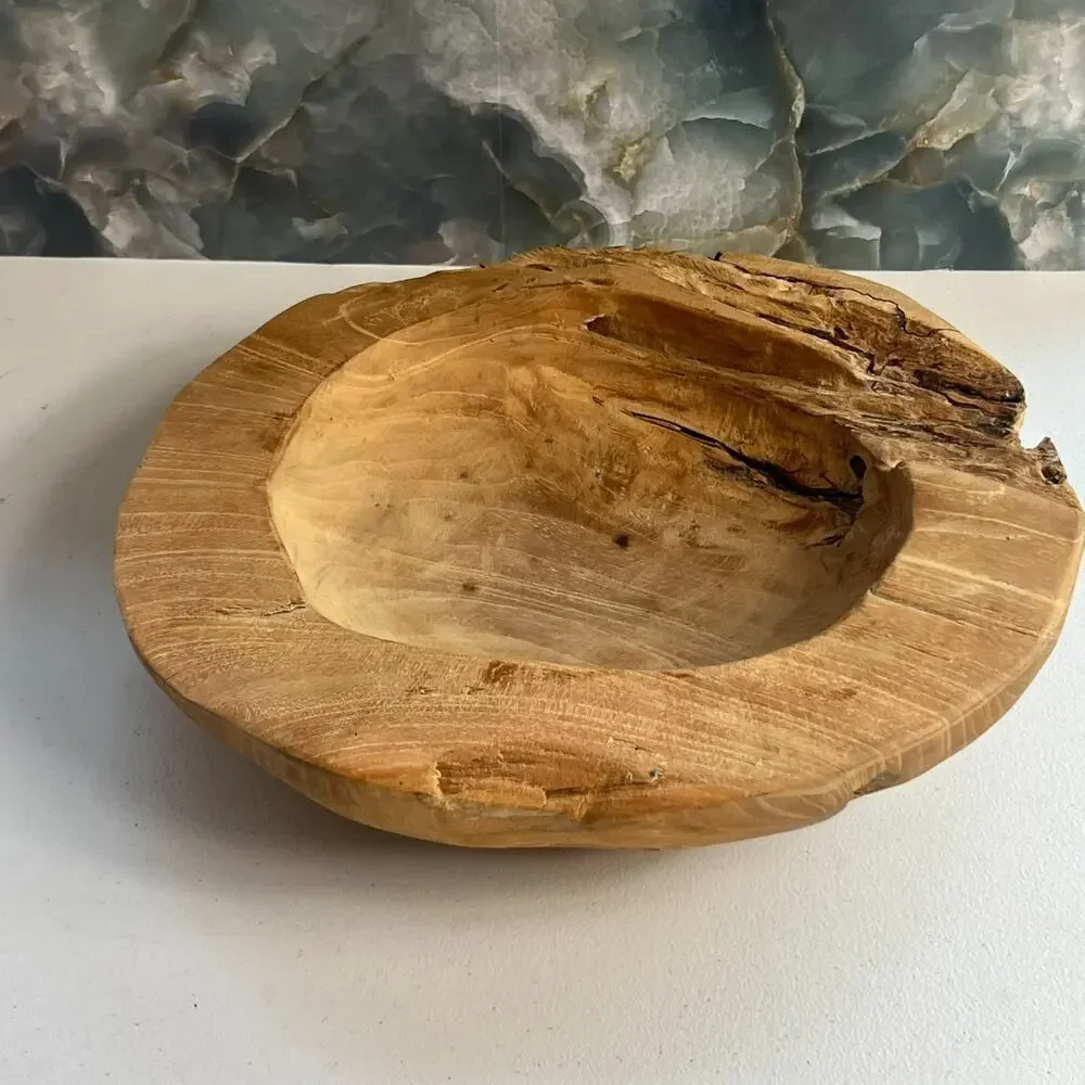 Live Edge Brown Wooden Decorative Bowl Free Form Unsigned Rustic Decor 12.5 